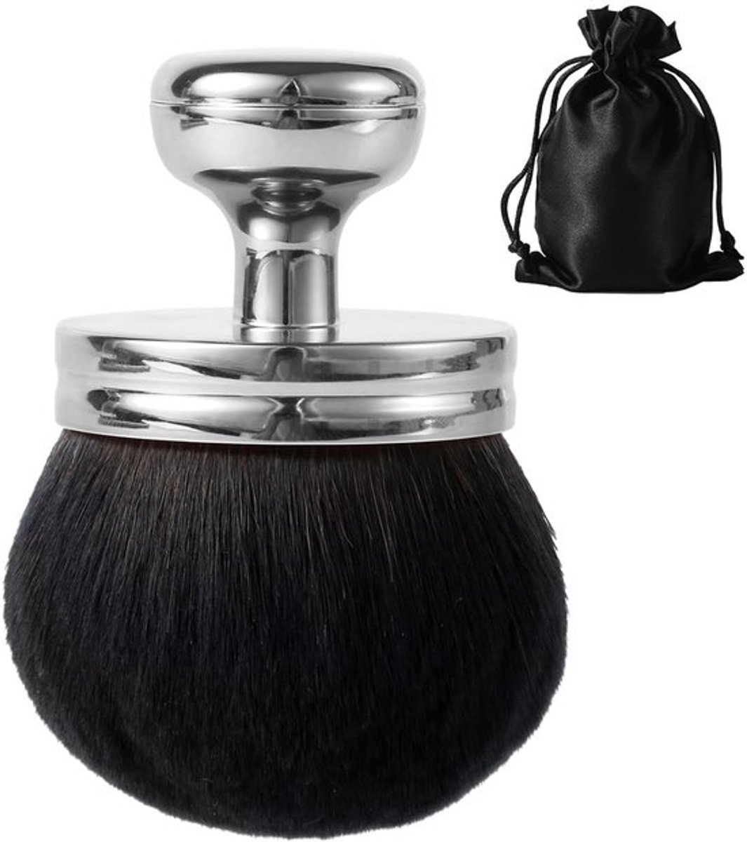 Make-upborstel Extra Groot - Blend & Blur Borstel - Ovale Gezichtsborstel - Tas met Trekkoord - Synthetisch Haar - 8,7 cm Lengte - Zonnebrandborstel