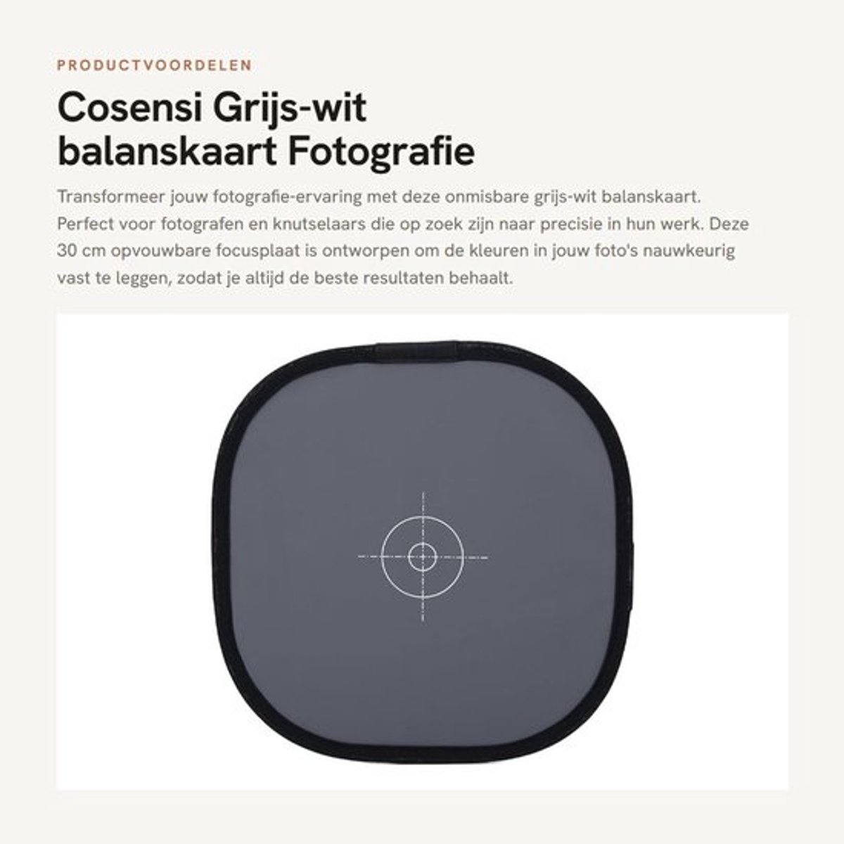 Witbalanskaart 18% grijs - Opvouwbare Focusplaat 30 cm - Accessoires voor Fotografen - PU Materiaal - Draagtas Inclusief - Grijze Kaart