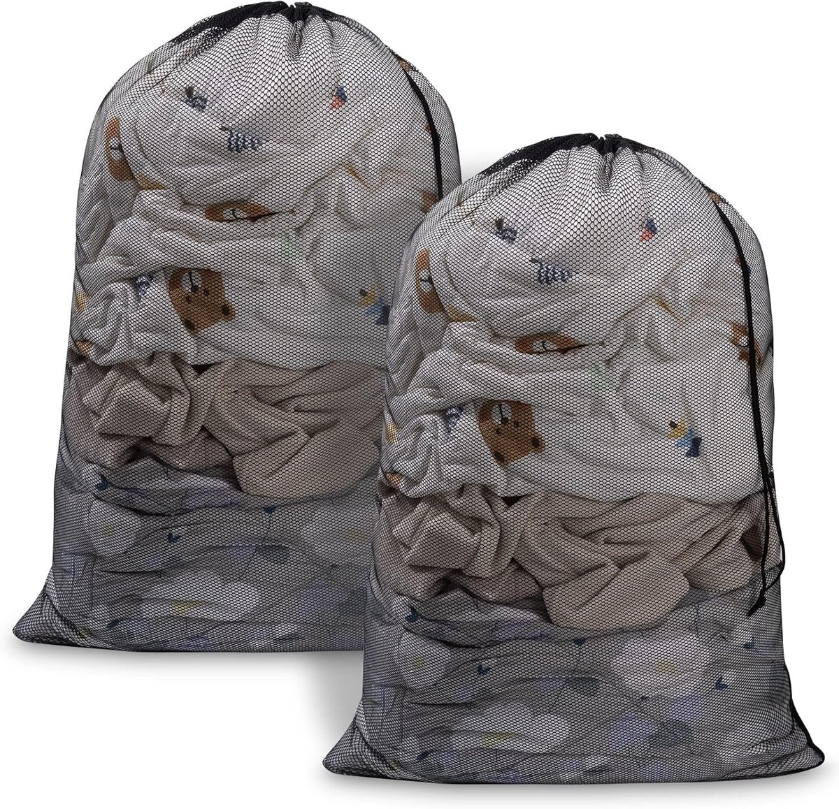 SnelShoppen - 2 Stuks Trekkoord Waszakken, 70×90 cm Mesh Waszakken voor Delicate Kleding, Sterke en Duurzame Netwaszakken voor Wasmachine, Zwart
