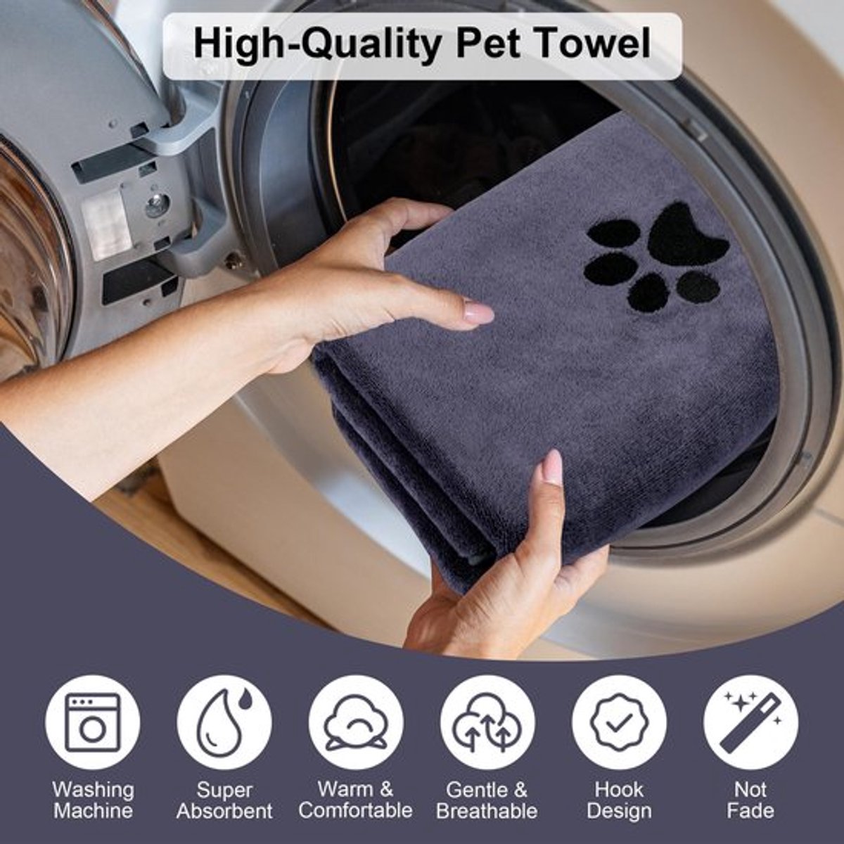 Hondenhanddoek Super Absorberend - Honden Handdoek - Microvezel - 75 cm x 35 cm - Zacht - Hoge Wateropname - Dierenhanddoek