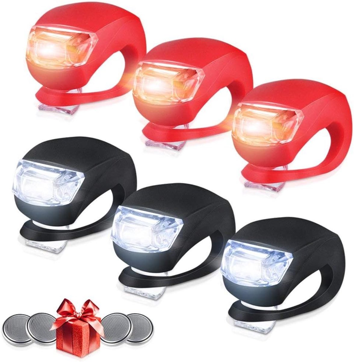 SnelShoppen - Set van 6 Fietslichten LED Voor en Achter - Waterdichte Siliconen Behuizing - Multifunctionele Clip-On Lampen - Ideaal voor Fietsers en