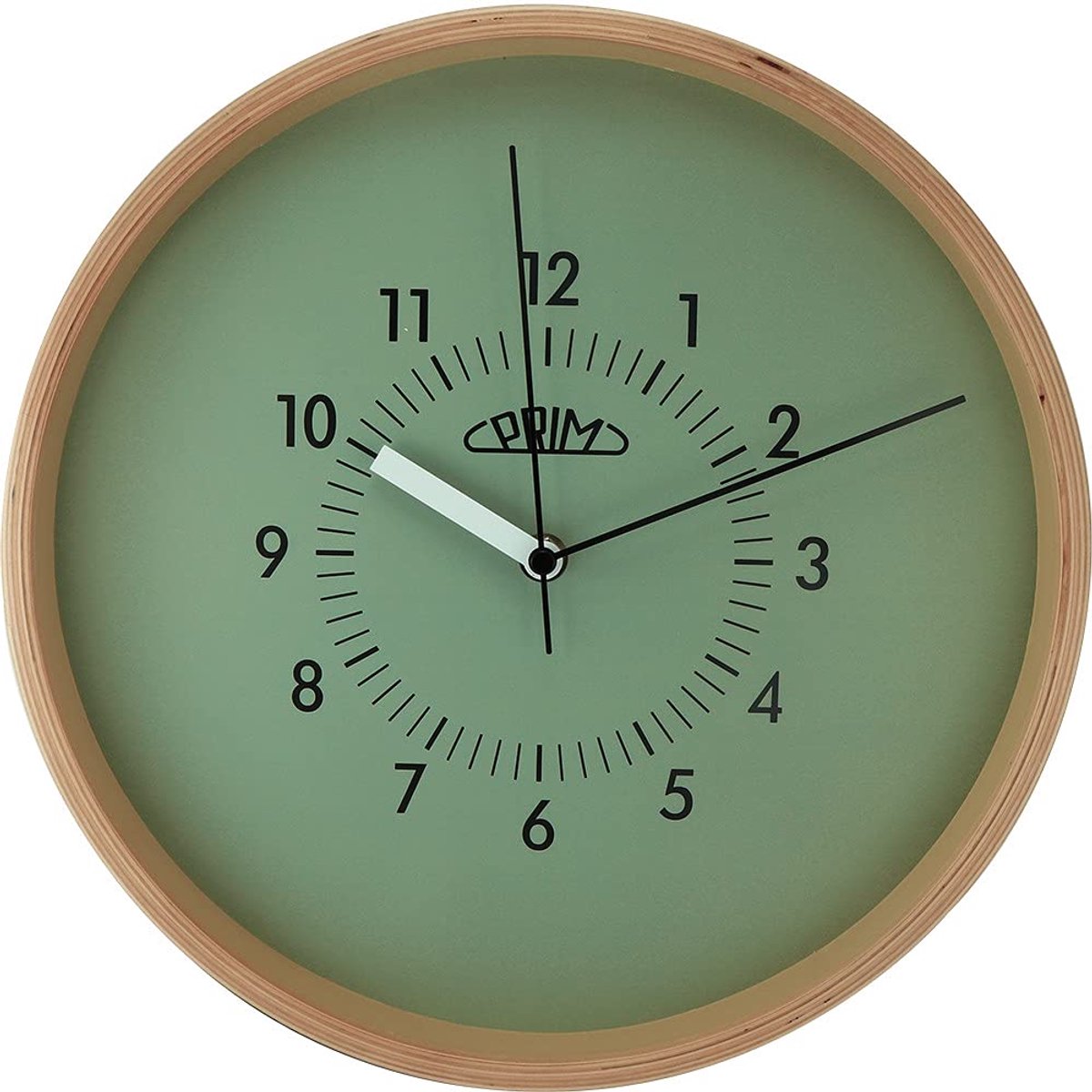 SnelShoppen - PRIM Organic Retrospect-B Wandklok - Geruisloze Houten Klok - Groen - Decoratieve Wanddecoratie voor Woonkamer, Keuken en Slaapkamer