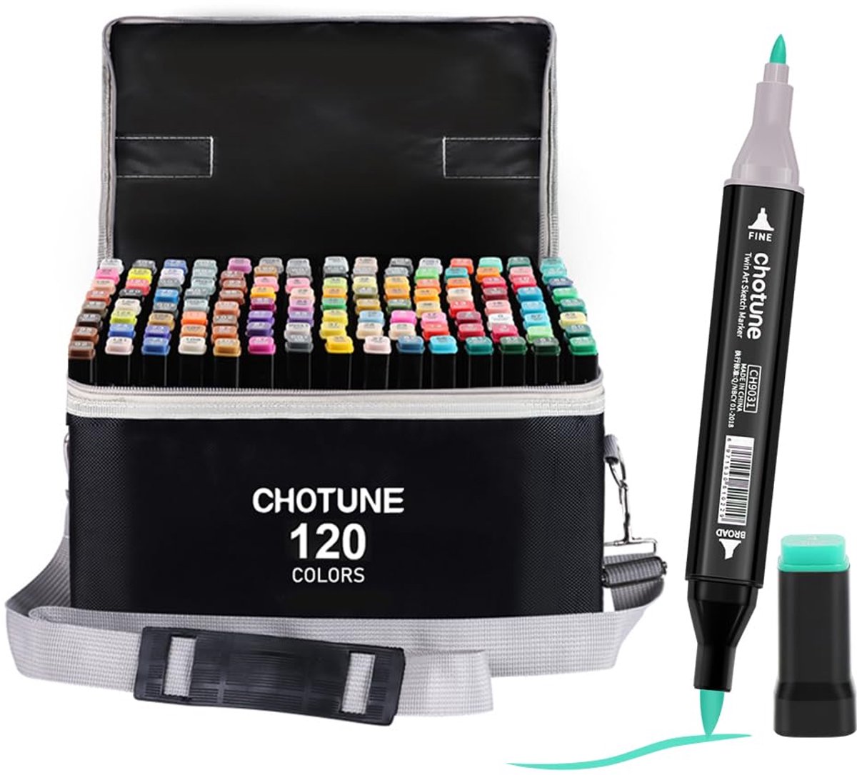 SnelShoppen - Alcoholmarkers 120 Kleuren, Doble Punten Fijne & Penseelpunt Twin Tip, Markerset voor Teken, Kleuren, Manga, Anime, Sneldrogend, Draagta