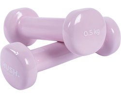 HUSH Sport - Dumbbells Set - 2 x 0,5kg - Vinyl Coating met Antislip Grip - Gietijzer - Handig 6-hoekig Design - Geschikt voor Krachttraining & Fitness - Roze