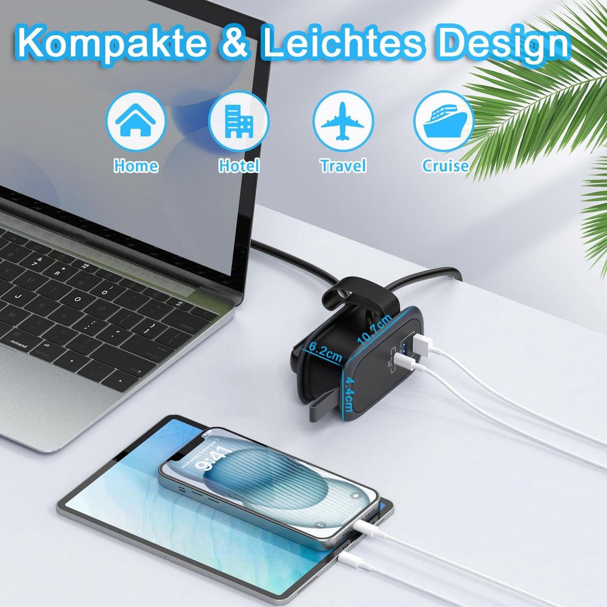 SnelShoppen - TOPREK Stekkerdoos met USB C 20W, 4000W/16A Meervoudige Stekker met 3 USB PD en QC Snelladen, 1 Stopcontact, Reis Stekkerdoos met 1.13M