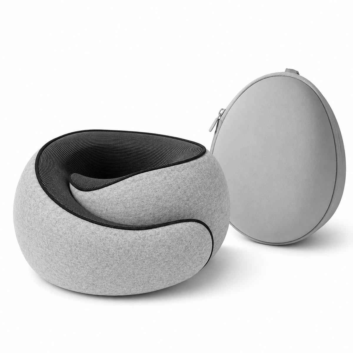 Gloovon® Ergonomisch Nekkussen - Traagschuim Reiskussen - Geschikt voor Vliegtuig, Auto en Kantoor - Met Opbergetui - Grijs