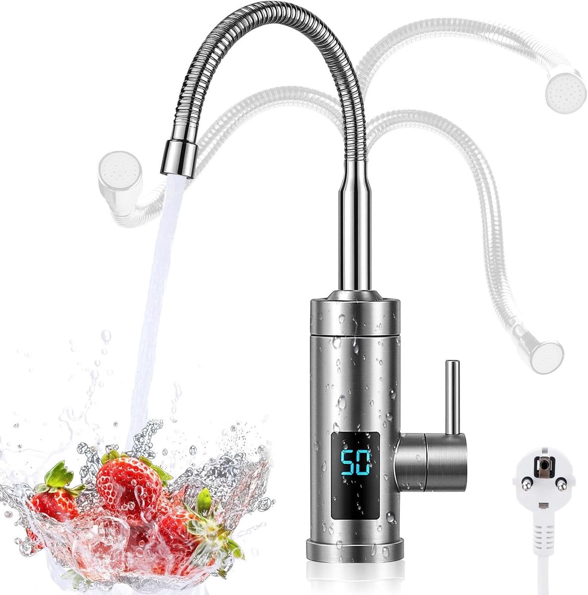 Elektrische Waterkraan met Doorstroomverwarmer 3000W voor Keuken, Badkamer en Camping - Sl