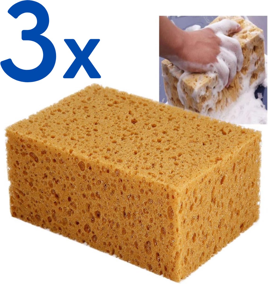 3x Grote Schoonmaakspons - Viscose autospons - Spons - Schoonmaakartikelen - Auto Wassen - Autospons - Zachte spons - 3 Stuks