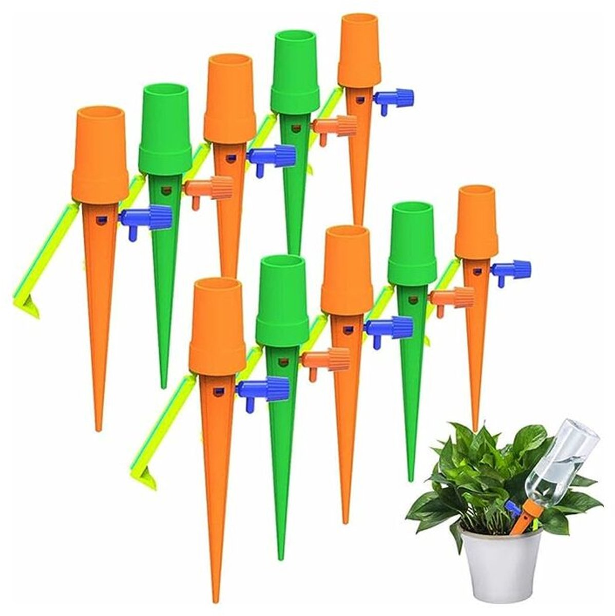 10-delige druppelirrigatieset, automatische bewateringspinnen met 20 kantelbeveiligingen, geschikt voor alle flessen, voor binnen- en buitenplanten (20 stuks)