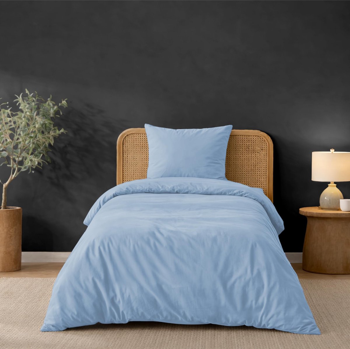 SnelShoppen - Twinzen Dekbedovertrek 140x200 cm met Kussensloop 65x65 cm - Blauw Microvezel Beddengoedset - Oeko-Tex Keurmerk - Luxe Comfort voor Slaa