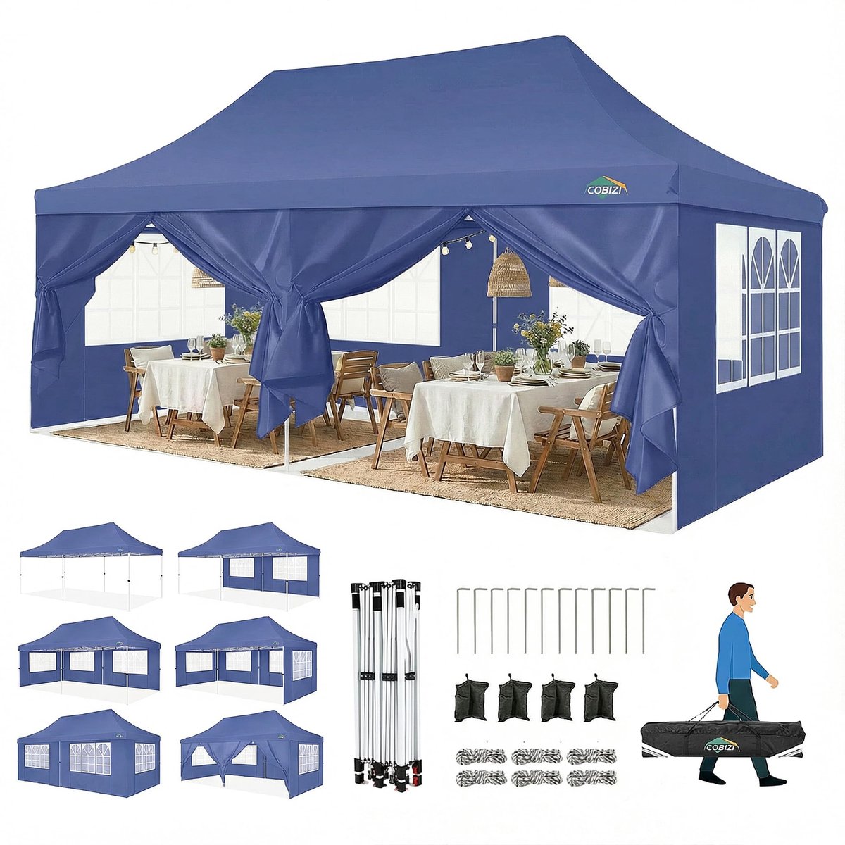 SnelShoppen - Barnum Vouwpaviljoen 3x6 m Waterdicht Tuinpaviljoen met 6 Zijwanden Professioneel Opvouwbaar Tent UV 50+ Perfect voor Feesten en Tuin