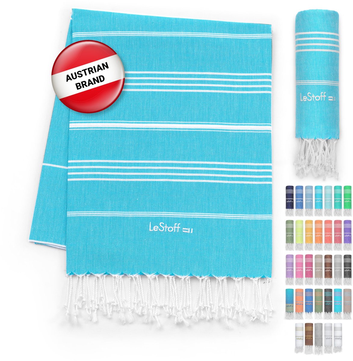 SnelShoppen - Hamamdoek Strandlaken Badhanddoek Douchehanddoek Spa Sport Yoga Reizen 100% Biologisch Katoen Aqua 95 x 180 cm Duurzaam Zacht Voorgewass