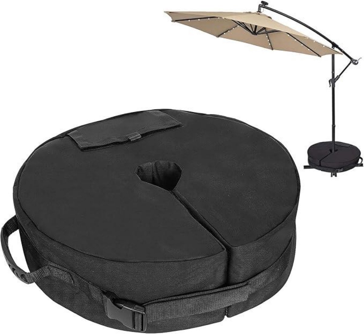 GELLDG Parapluhouder (tuin) - Sandsack Beschwerung - Geschikt voor Sonnenschirm tot 40 kg - Waterdicht UV-bestendig Oxforddoek - Afmetingen 46x46x15cm Gaten Ø8cm - Incl. Handvat en Slot - Makkelijk Op Te Zetten