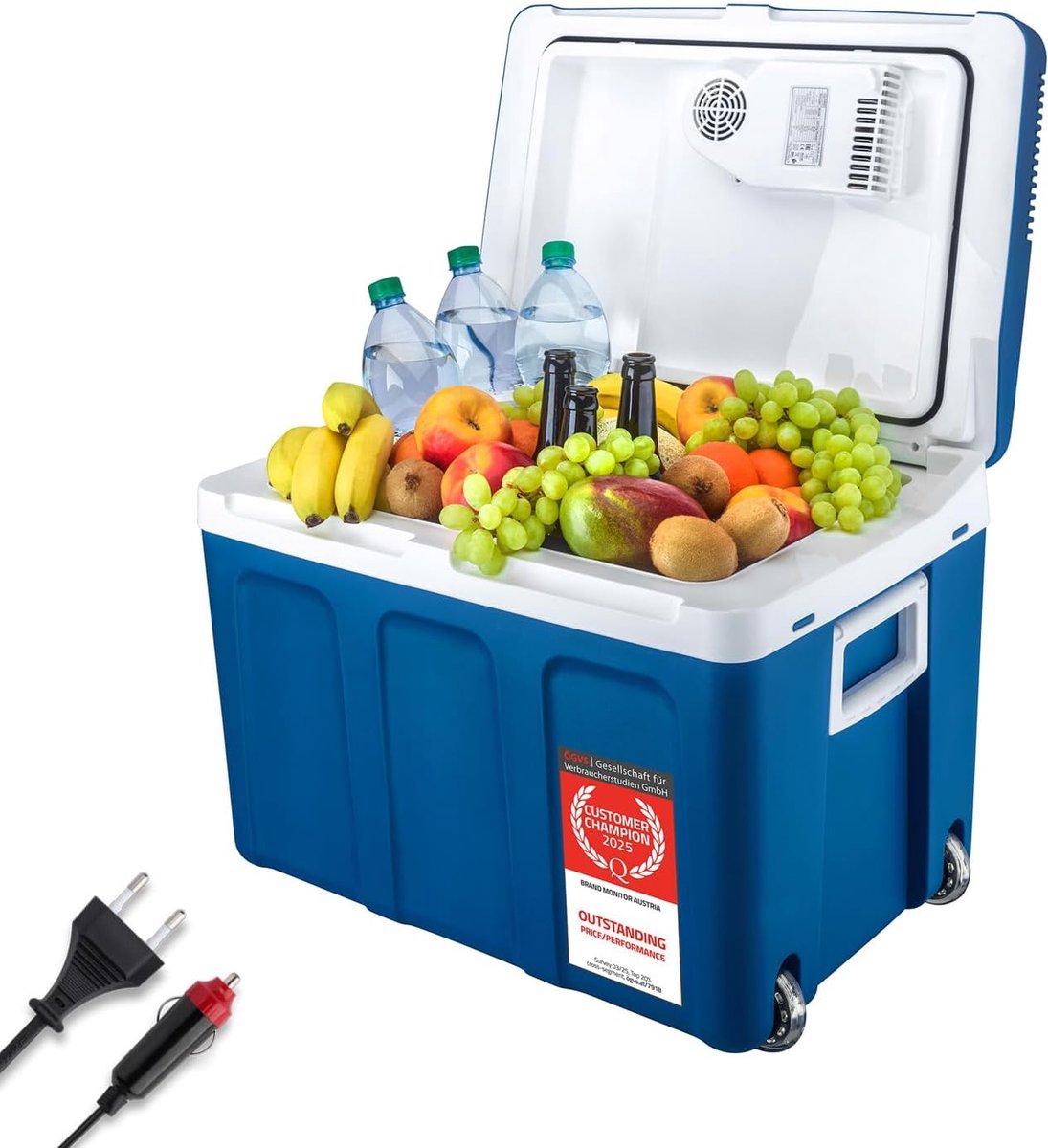 SnelShoppen - Elektrische Koelbox 45L - Thermo-elektrische Minikoelkast met Wielen - 12V & 230V Aansluiting voor Auto & Stekkerdoos - Koelt & Warmt -