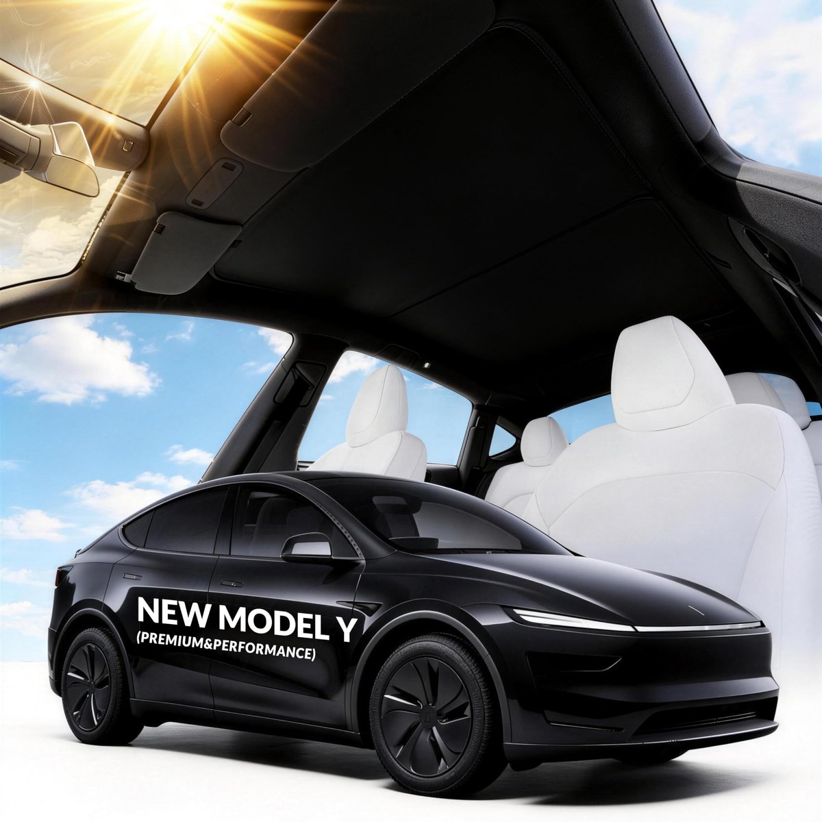 SnelShoppen - Dakzonnescherm voor Tesla Model Y 2025-2026, Verduisterend, Grafeenversterkte UV-coating, Dubbellaags Zwart, Perfect voor Bescherming te