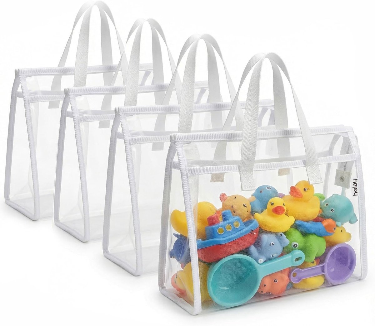 SnelShoppen - 4-pack Transparante Opbergtassen met Handgreep voor Kinderspeelgoed, Bordspellen & Schoolbenodigdheden – XL, PVC-Front, Versterkte Bodem