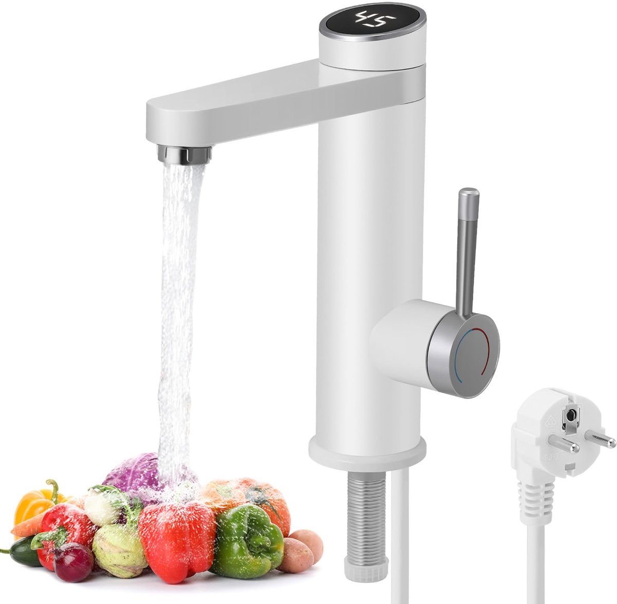 SnelShoppen - Onmiddellijke Elektrische Waterverwarmer 3200W - Roestvrijstalen Elektrische Kraan met Digitale Weergave voor Keuken en Badkamer - Wit M