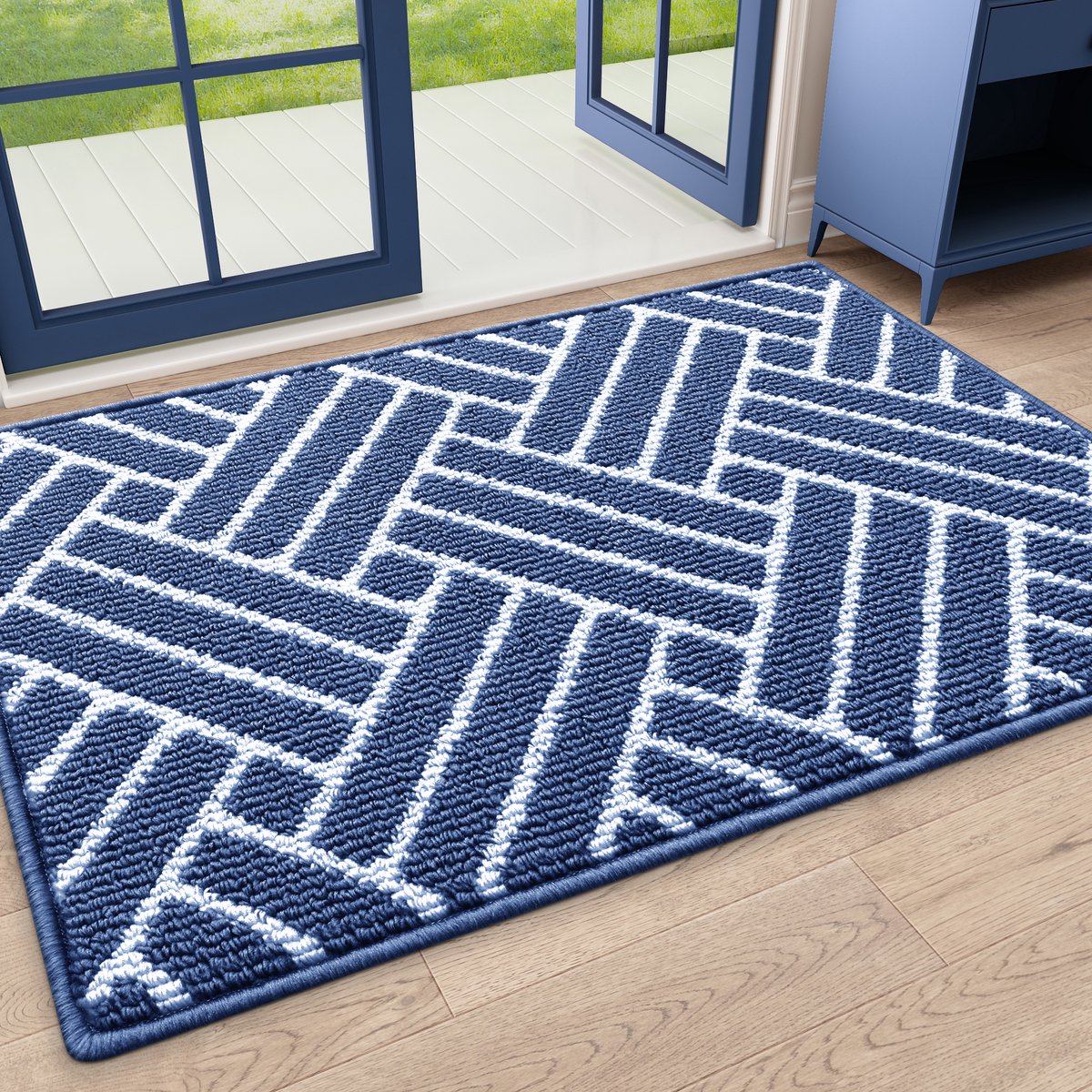 Olanly - Deurmat - Binnenmat - Makkelijk schoon te maken en vuilafstotend - Opname van water en antislip - 50x80 cm - Donkerblauw