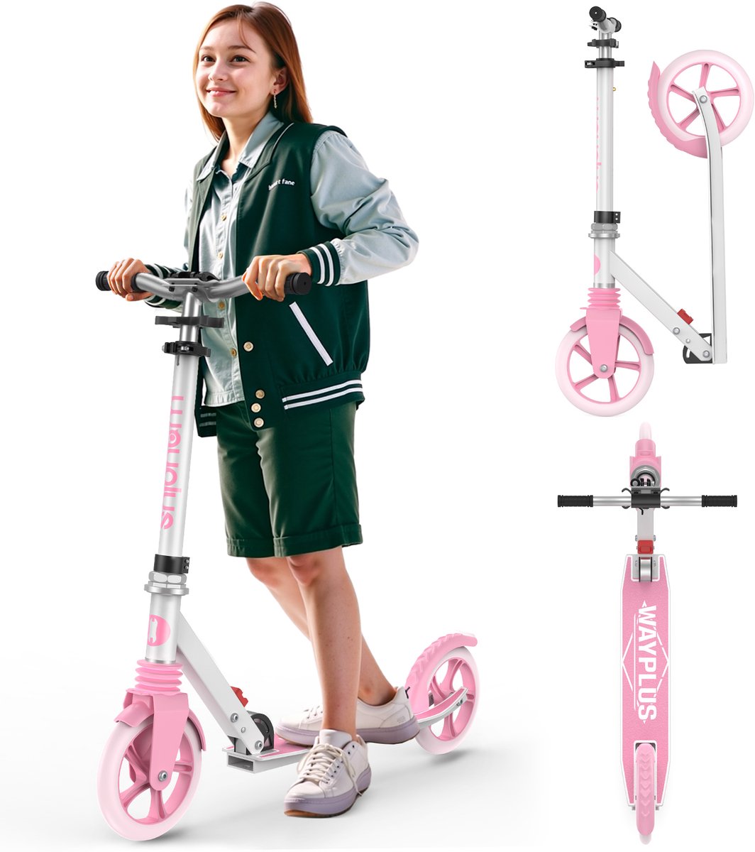 WAYPLUS Opvouwbare step – vanaf 6 jaar, max. 109 kg, 20 cm slijtvaste wielen, ABEC9-lagers, 4 standen verstelbaar, geschikt voor kind, tiener & volwassene