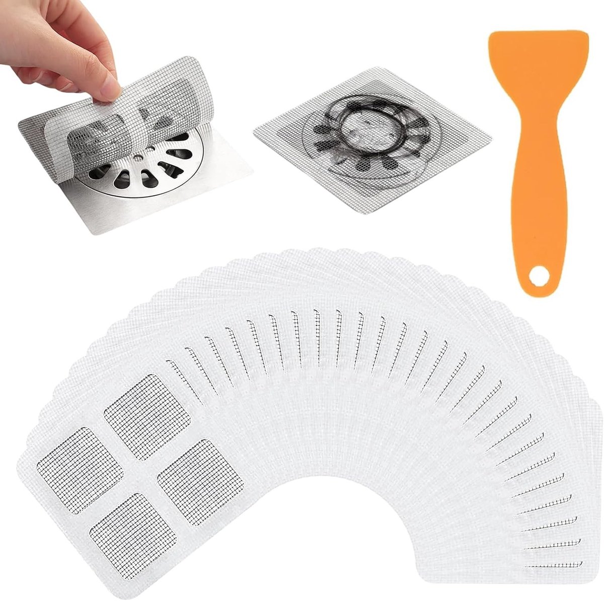 Afvoerzeef Wegwerp - Haarvanger Douche - Voorkomt Verstoppingen - Zelfklevend Snel - 10x10 cm - Wit