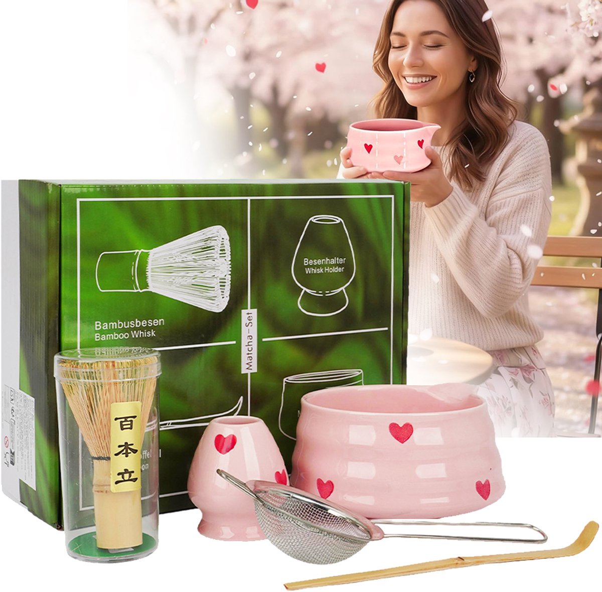 5-Delige Matcha Set - Keramische Kom En Bamboe Garde Set - Ceremonieel Matcha-Pakket - Thee Starterkit - Matcha-Cadeauset Voor De Matcha-Liefhebber