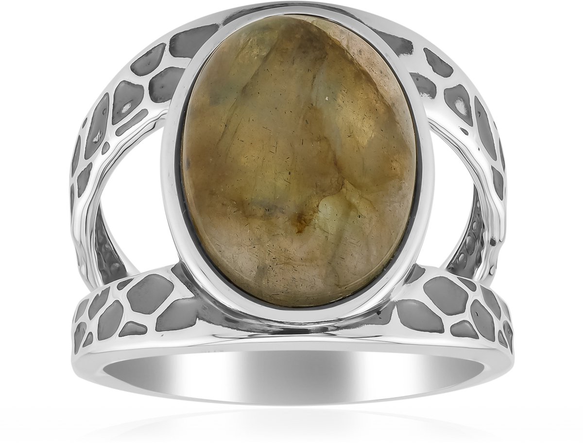 Cavill - Verstelbare Zilveren Ring - 925 Sterling Zilver - 5,06 ct Ovale Labradoriet Cabochon uit Madagaskar - Vintage Labradoriet Sieraden voor Dames