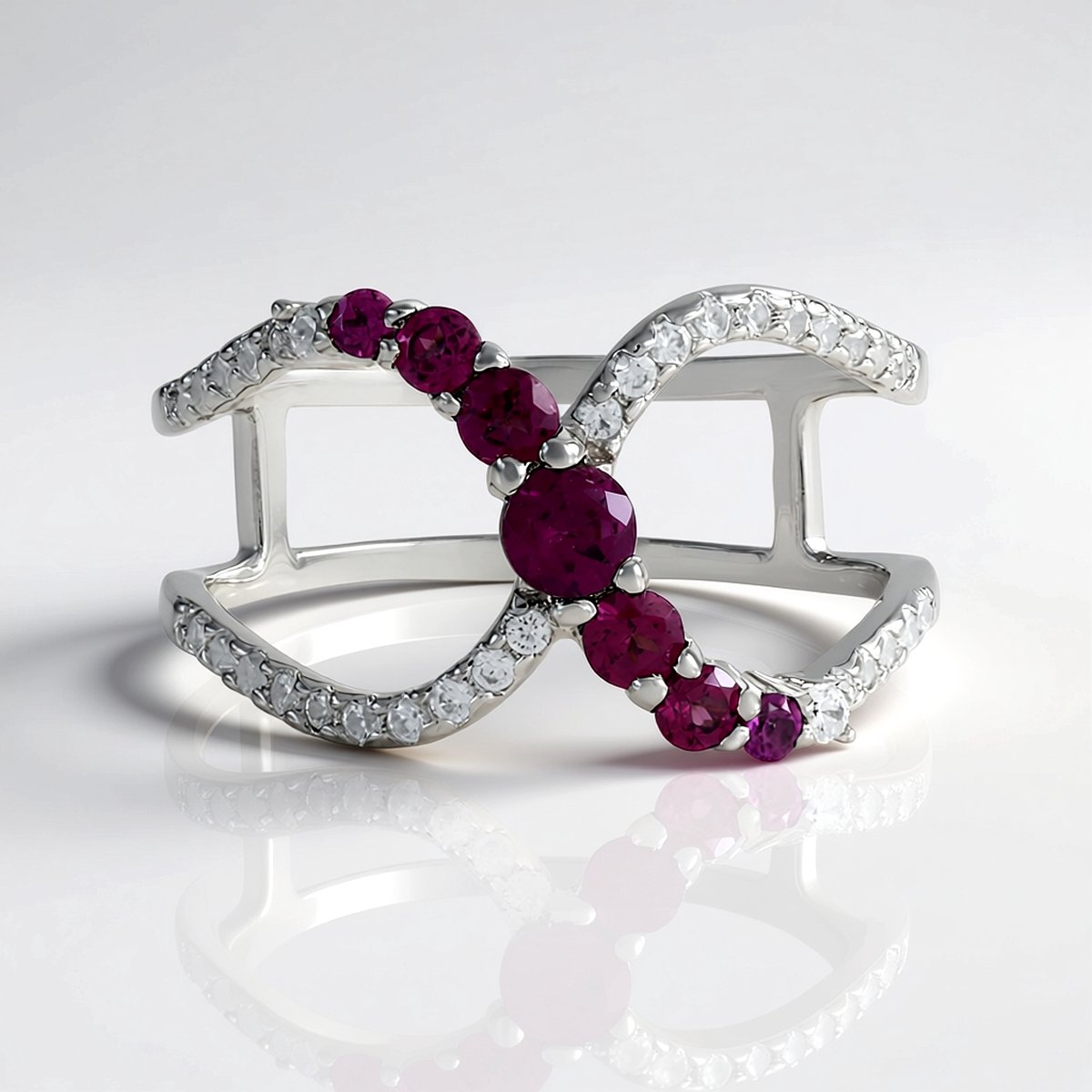 Cavill - Zilveren ring - Geplatineerd 925 sterlingzilver - Rhodoliet ring met 1,468 ct ronde edelstenen - Handgemaakte luxe damesring met zirkonen