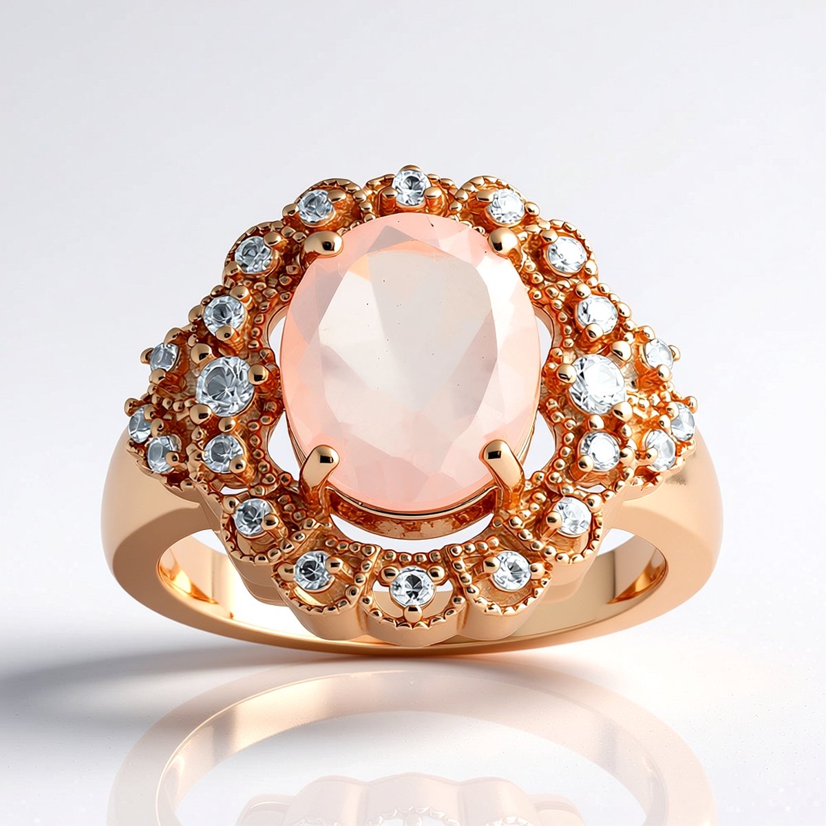 Cavill - Zilveren ring met roségoudvergulde coating - Ovale rozenkwarts 2,318 ct - Zirkonia totaal 0,321 ct - Elegante sieraden vrouw