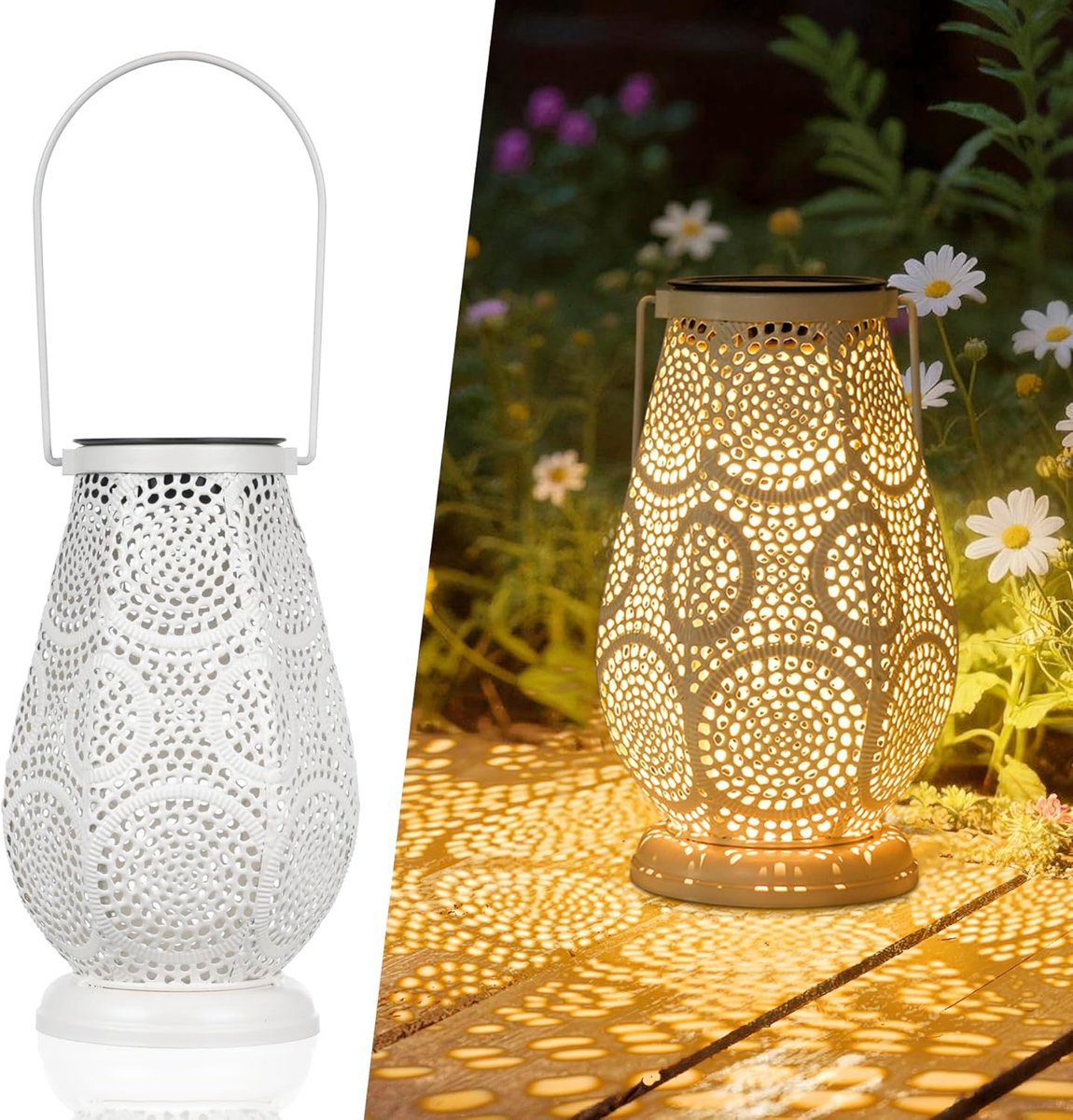 SnelShoppen - Solar Lantaarn Buiten - Meteen 15 Lumen LED Tuinverlichting - Met Haak - Vintage Decoratie - IP65 Weerbestendig - Voor Balkon en Tuin -