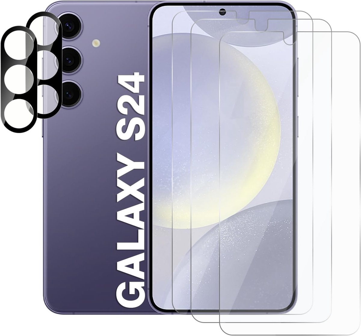 Beschermfolie set voor Samsung Galaxy S24 met camerabescherming, onbreekbaar en krasbestendig, 9H hardheid, luchtbelvrij en ultradun