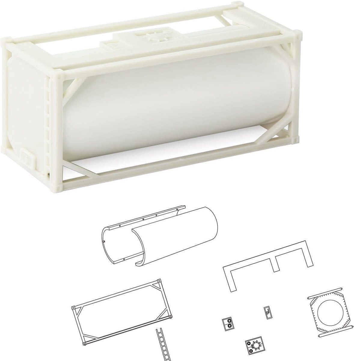 Model Olieton - Container wagon - Landschapsarchitectuur - Schaal 1:87 - 7 x 2.88 x 3 cm - Wit