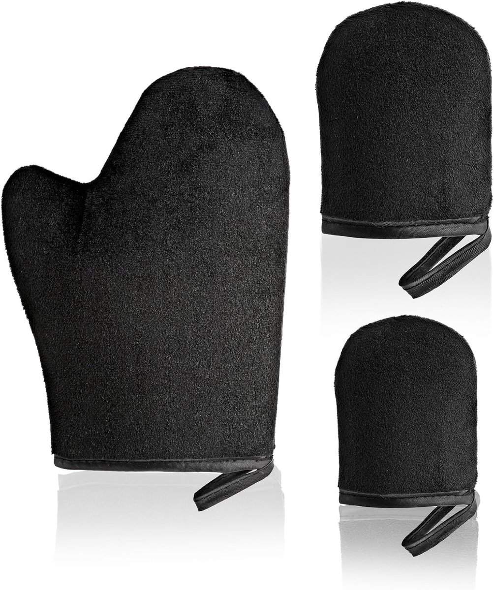 SnelShoppen - 3 Zelfbruin Handschoenen met Body Borstel en Rug Applicator - Ultra Zachte Herbruikbare Handschoenen voor Mousse of Lotion - Voorkomt Vl