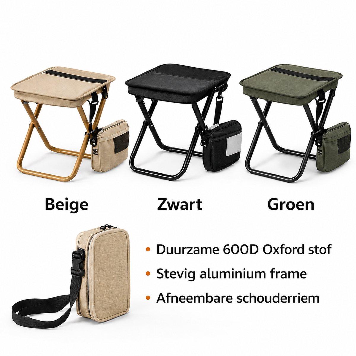 Heuts Goods - Mini Campingstoel - Vouwstoel - Campingstoel Opvouwbaar - Strandstoel - Kampeerstoel - Makkelijk Draagbaar - Inklapbaar - Lichtgewicht - Beige — cadeau in Sport & Outdoor - foto 8