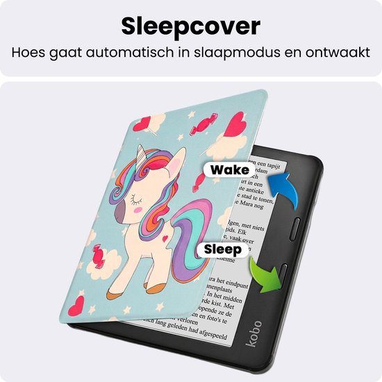 Hoes Geschikt voor Kobo Libra 2 - Luxe E-reader Bescherm Case - Hoesje Book Cover - Eenhoorn — afbeelding 3