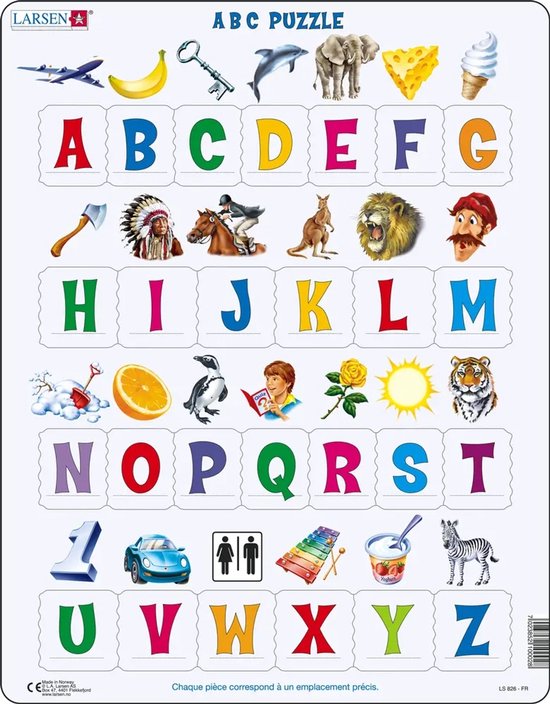 Larsen Alphabet Majuscules – Puzzle – Alphabet – Lettres Majuscules – Puzzle éducatif pour enfants – 26 pièces – Fabriqué en Norvège – Pièces extra épaisses de 2,5 mm – Plateau avec bord fixe