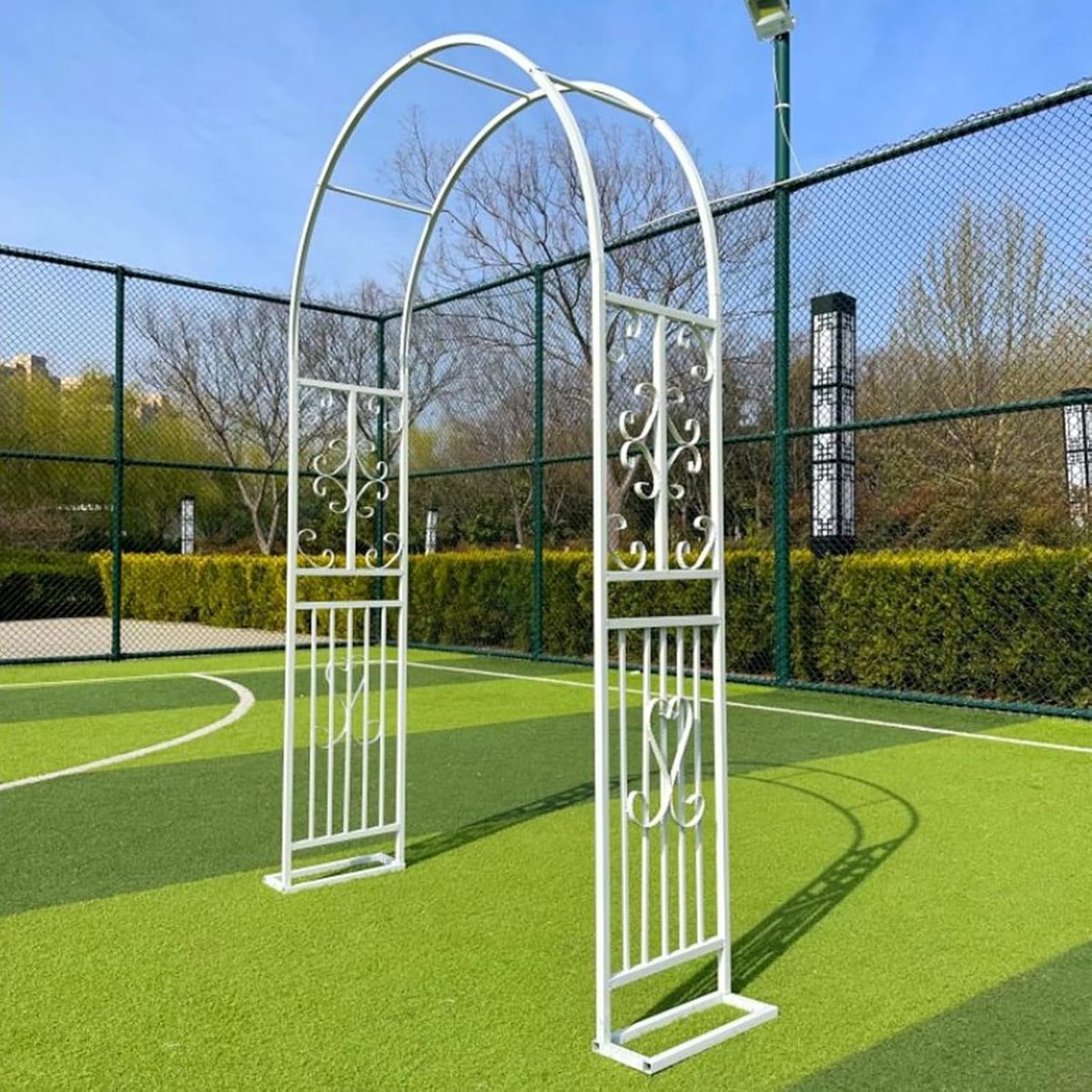 Tuinboog Metaal - Rozenboog Decoratie - Klimplanten Ondersteunen - Weerbestendig Smeedijzer - L140xW40xH230cm - Wit