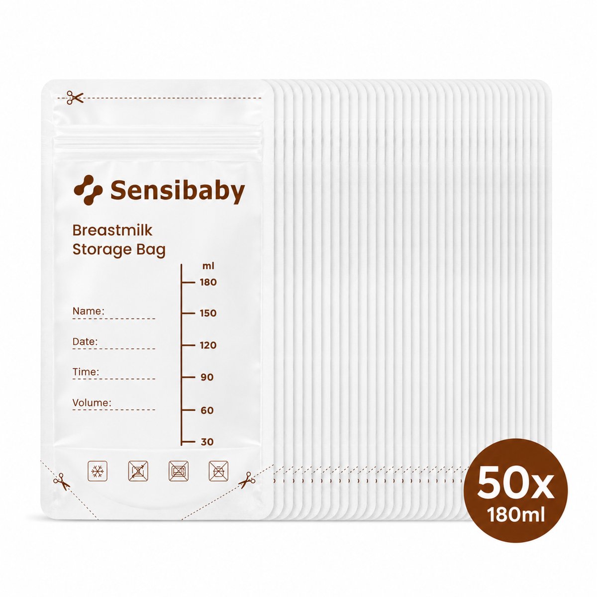 Sensibaby - Moedermelk Bewaarzakjes - 50 stuks - 180 ml – Lekvrij - BPA-vrij