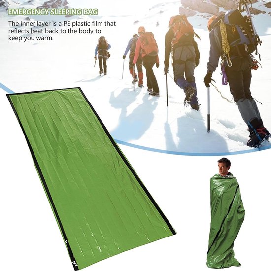 Survival Slaapzak - Bivy Bag - Outdoor Activiteiten - Waterdicht Winddicht - 200 x 90 cm - Groen Oranje — afbeelding 2