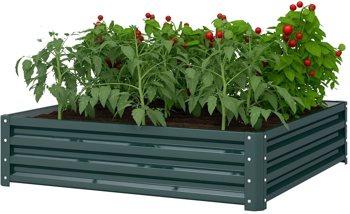 Novyro Living - plantenbak - bloemenbak - buiten - vierkant - gegalvaniseerd staal - donkergroen - tuinieren - moestuin - kweekbak