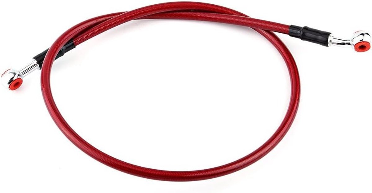 Universele Motorolie Slang - Gevlochten Oliestang voor Rem- en Brandstofleidingen met RVS Einde (90CM Rood) - Geschikt voor de meeste Motoren en Remsystemen