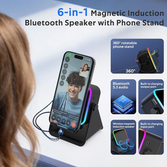 Inductie Speaker met Telefoonhouder - Bluetooth Luidspreker - Draadloze Smartphone Versterker - Compact & Multifunctioneel - Voor Bureau, Thuis & Reizen — afbeelding 2
