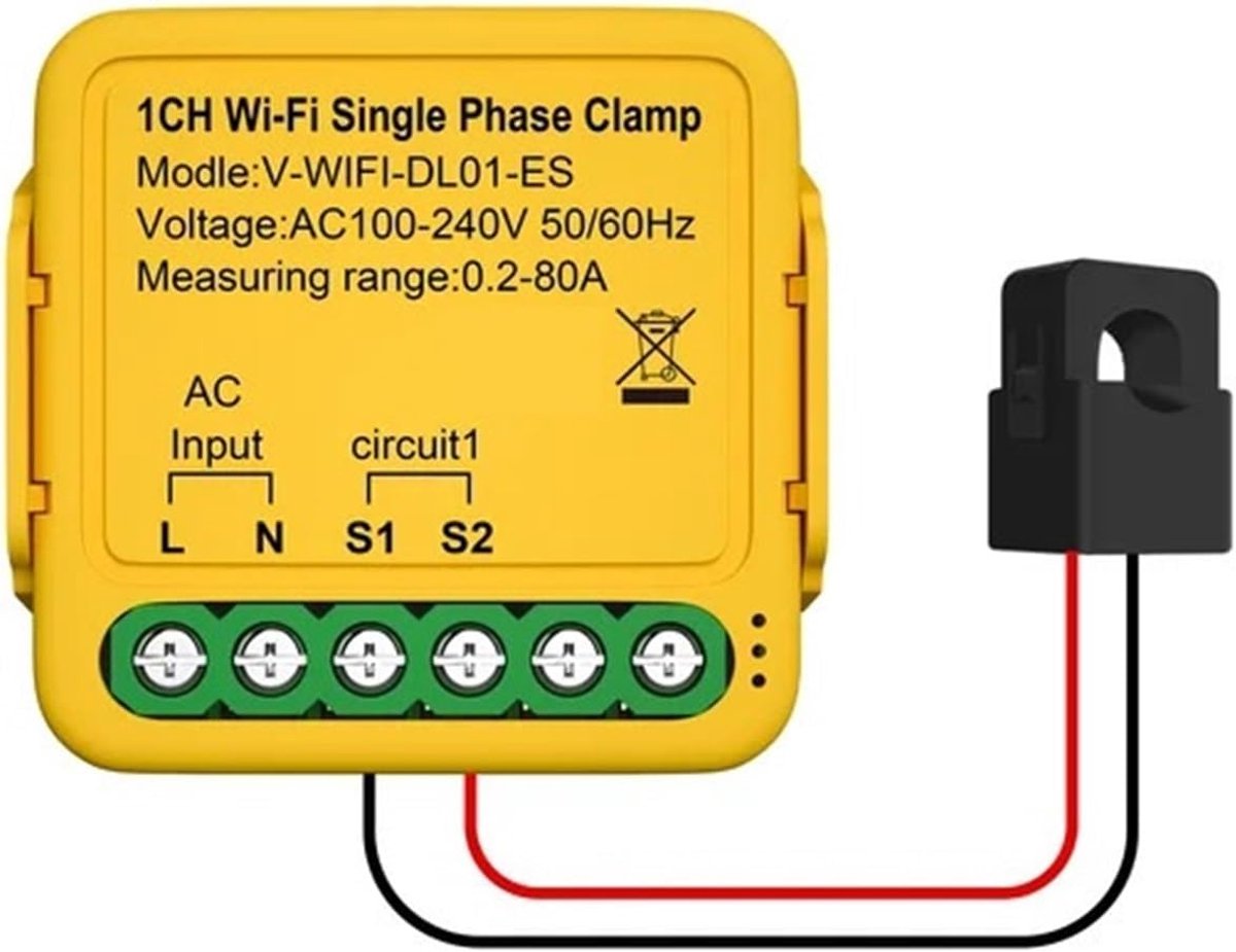 Slimme Stroommeter - Energiekosten Monitor - Energie Verbruik - Bidirectionele Meting - 80A - Wit