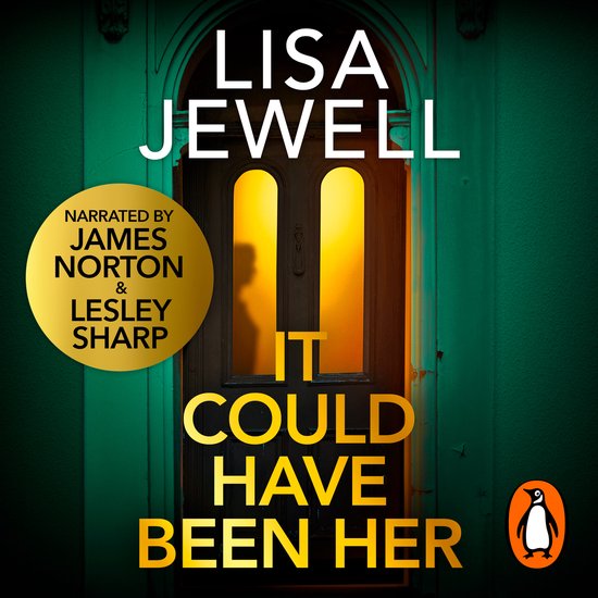 Couverture du livre "It Could Have Been Her" avec Lisa Jewell, une ombre derrière une porte, et un logo pingouin.