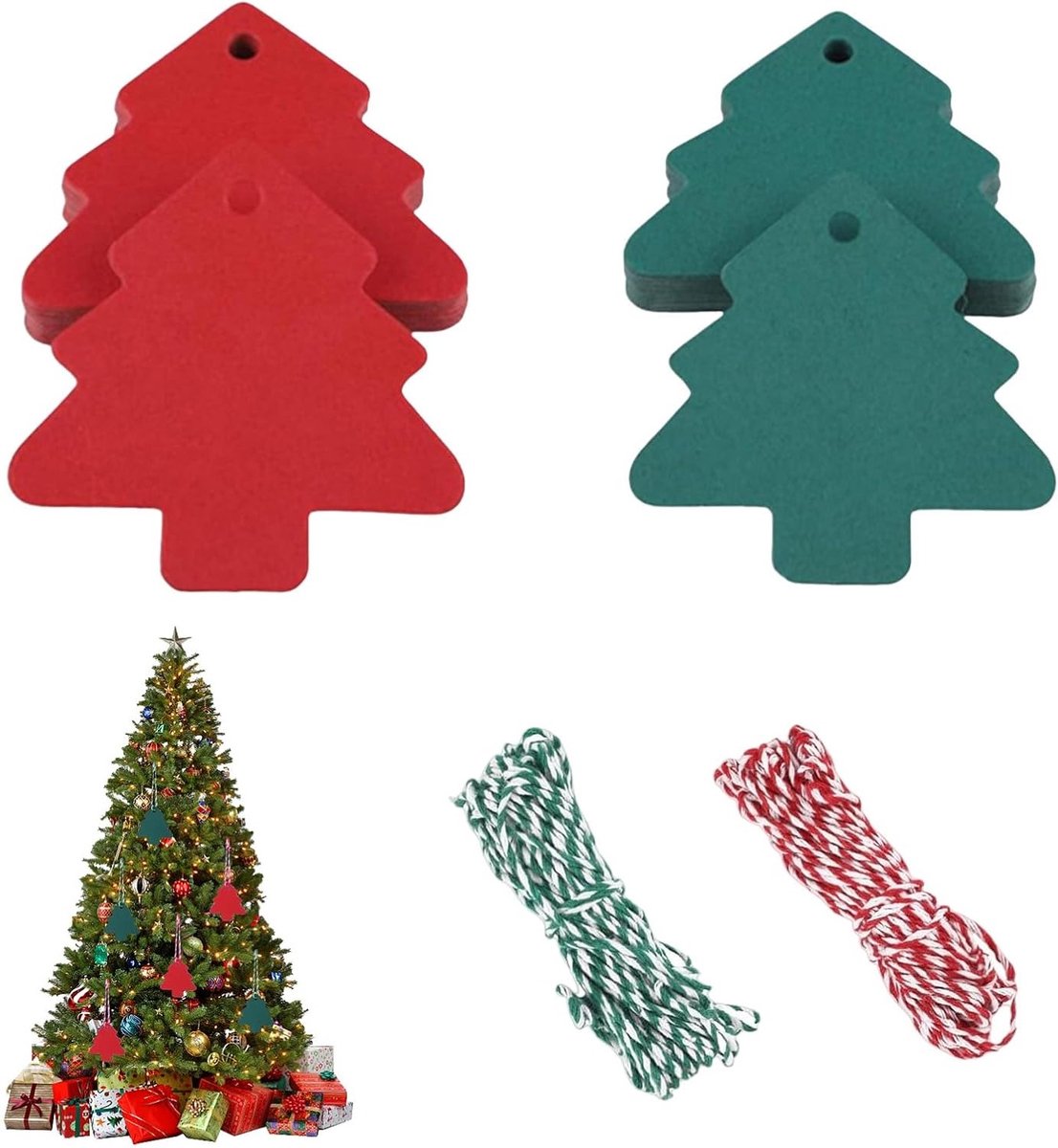 120 Stuks Kerstlabels in Rood en Groen, Kraft Papier met Touw, Cadeau Tags voor Verpakking en Versiering van Geschenken