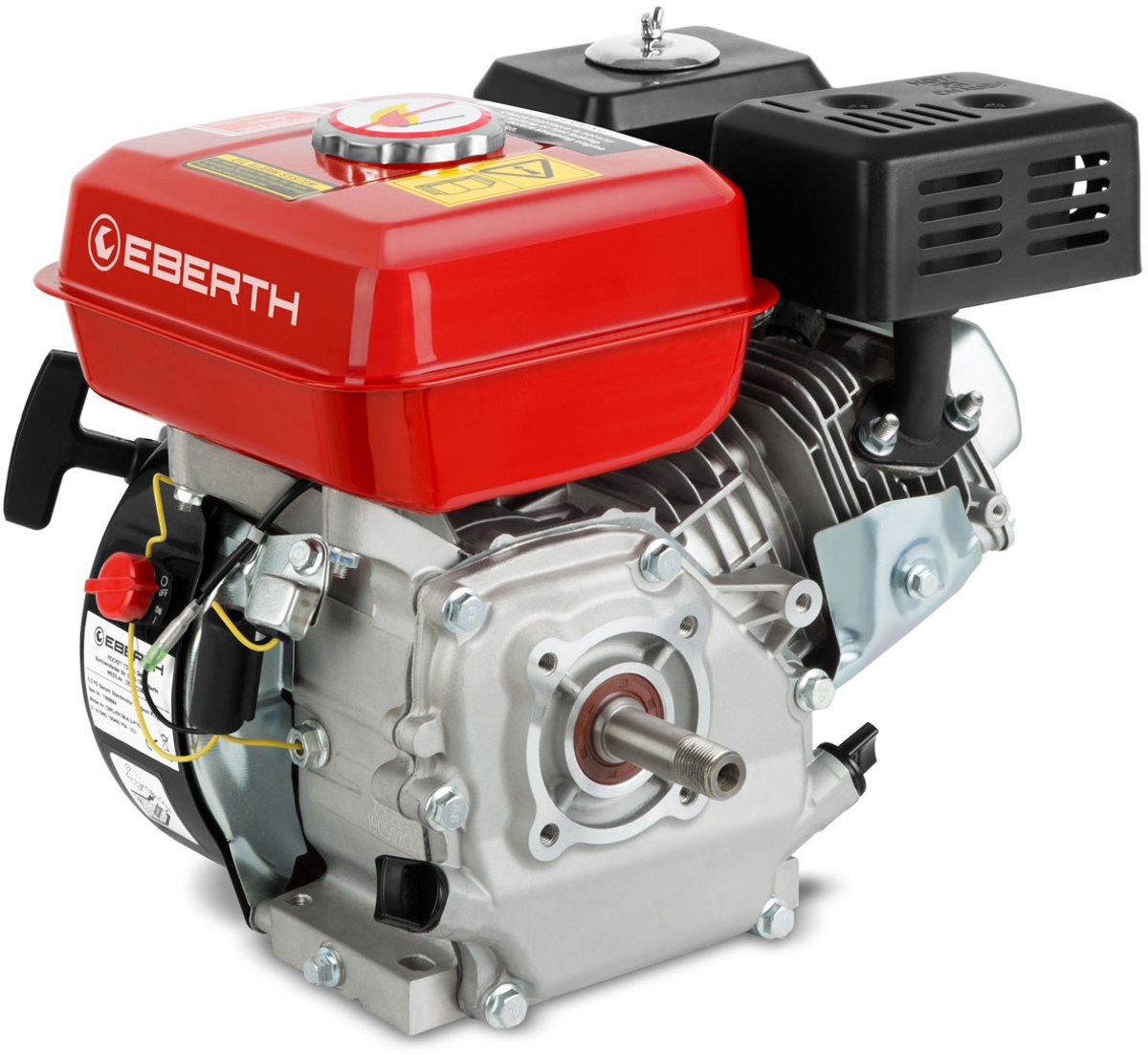 EBERTH 6,5 PS 4,8 kW benzinemotor, stationaire motor, kartmotor, aandrijfmotor met as van 19,05 mm Ø met AG, oliepeilbeveiliging, 4-takt, 1-cilinder benzinemotor, cilinderinhoud 196 ccm, luchtgekoeld, start met trekkoord