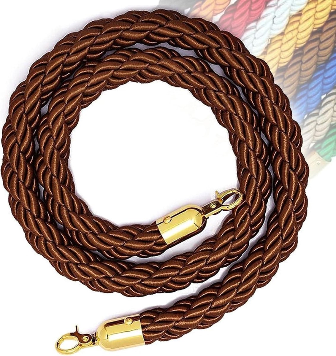 Barrièretouw - Wachtrij Touw - Publiek Begeleiden - Verchroomde Haken - 25 Meter - Bruin Goud