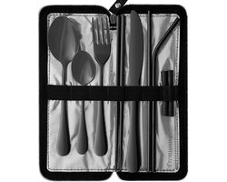 Premiumsy Reisbestek Set - Camping Bestek - Bestek To Go - Meeneem Bestek - Reis Bestek RVS - Bestekset - Inclusief Opbergtas - Zwart