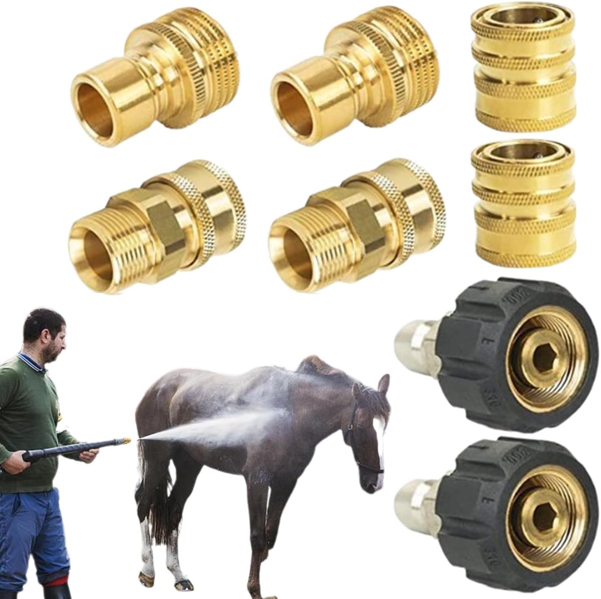 Hogedrukreiniger Adapterset - Messing Koppelingen - Voertuigen Wassen - Snelle Slangaansluiting - 8-delige Set - Messing