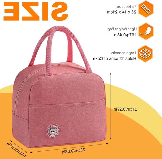 Koeltas Set van 2, Mini Lunch Tassen in Navy Blauw en Roze met Zijvakken en Handvatten, Ideaal voor Kantoor, School en Picknicks — afbeelding 3