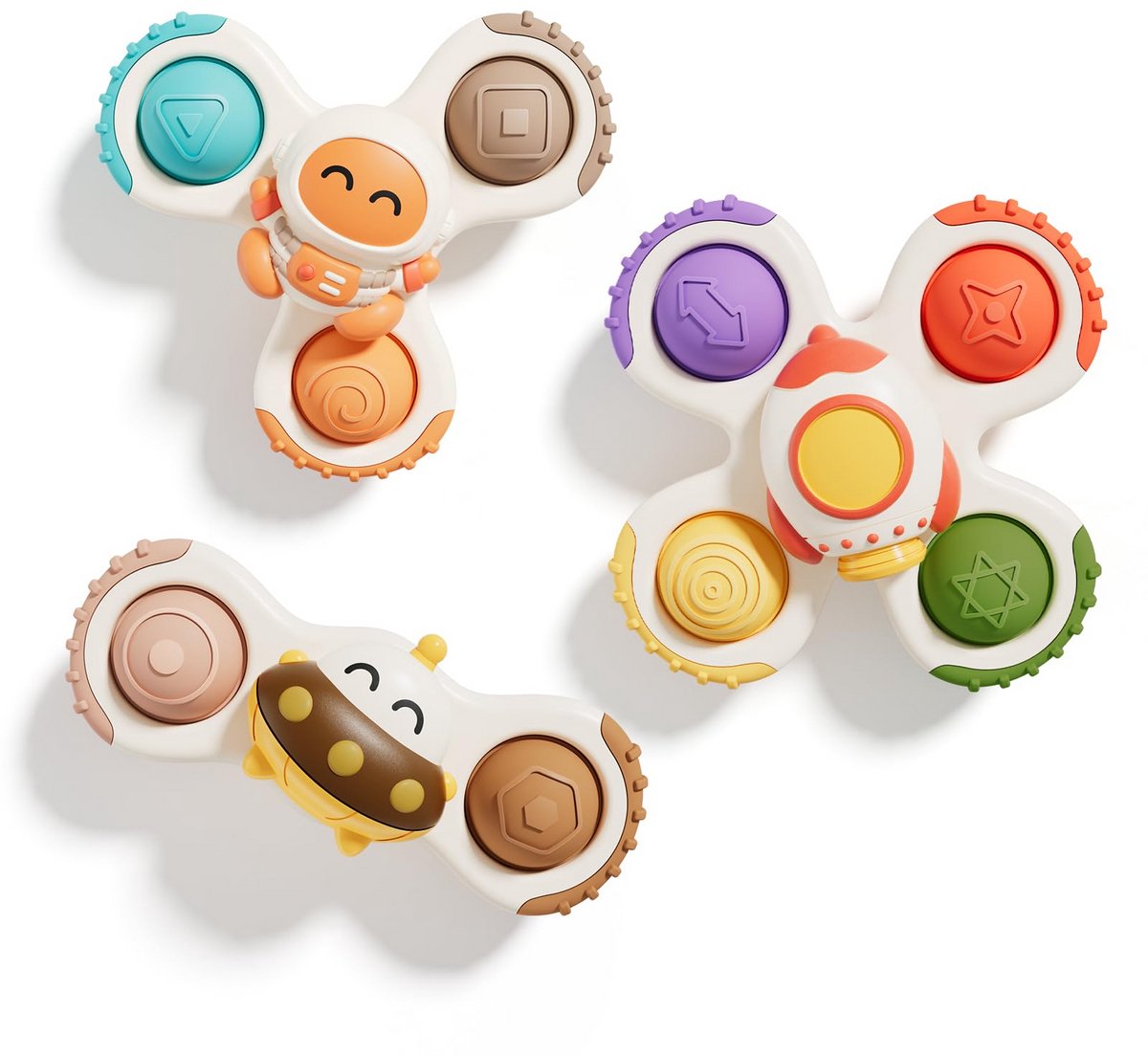 VONKELIOS® 3 stuks Pop-zuignap draaitol | Speelgoed voor 12-18 maanden en 1-3 jaar | Bad- en reisspeelgoed, leuk verjaardagscadeau